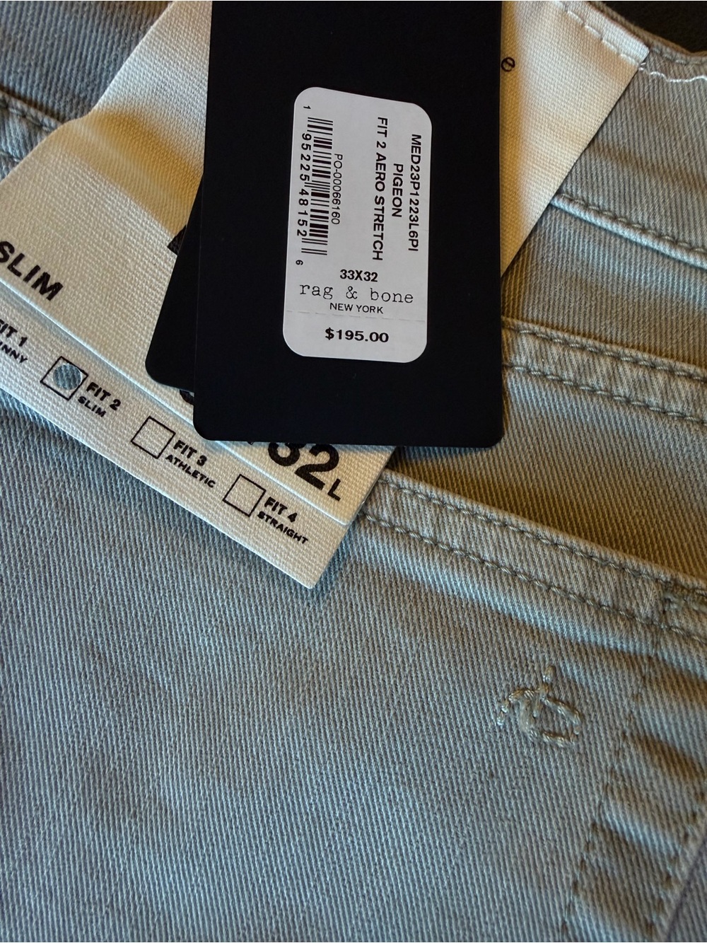 Rag & Bone Men’s Fit 2 Slim Aero Stretch Jeans Pigeon 33x32 NWT - Picture 3 of 6